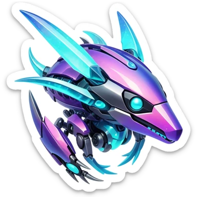 Epic legendary realistic rare glowing mechanical Shiny sparkly transparent bioluminescent luminescent vibrant bright pastel dark exotic iridescent colorful gradients futuristic modern metallic glossy glittery fantasy-cyber-Protogen-Fakémon-Pokémon-Vernid-creature sticker