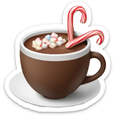 Cup of hot chocolate with candy cane in it. Brown cup  sticker