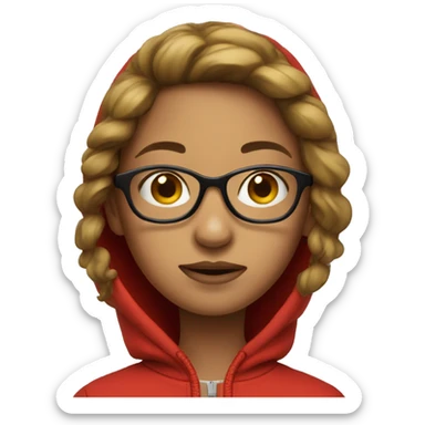 girl in a red hoodie zipped over the face, wearing glasses sticker