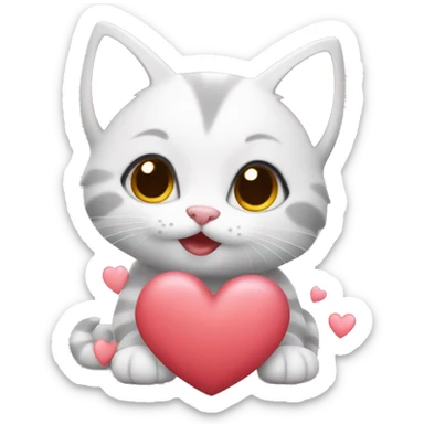 Cute kitten with a lot of hearts sticker