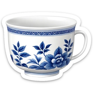 traditional Chinese tea cup with blue and white porcelain design without handle, clean simple style sticker