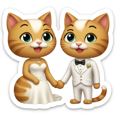 two cats eloping wedding sticker