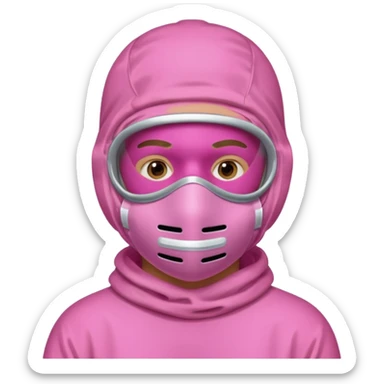 man in pink protection clothes with full-faced pink mask covered whole face sticker