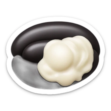 black sausage with 2 black meatballs and white sauce sticker
