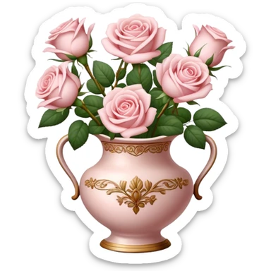 Pale pink roses in vintage vase sticker
