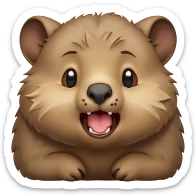 Cinematic Cute Yawning Wombat Portrait Emoji, Head tilted slightly with a dramatic, wide-open yawn, showcasing a soft, downy shaggy brown fur with drooping ears, round eyes barely open in drowsy contentment, Simplified yet irresistibly adorable features, highly detailed, glowing with a soft, cozy glow, high shine, relaxed yet expressive, stylized with a touch of rustic charm, bright and endearing, soft glowing outline, capturing the essence of a sleepy yet affectionate wombat, so drowsy it feels like it could stretch out of the screen and curl up for a nap! sticker