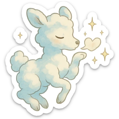 soft Ghibli-style cloud doe blowing a kiss with sparkles around her sticker