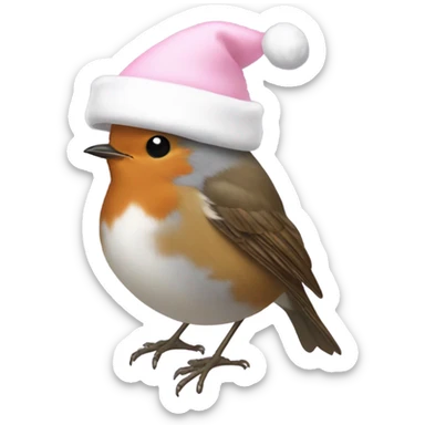 robin wearing pale pink santa hat sticker