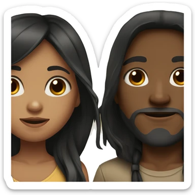 tan girl with long black hair with brown haired boy sticker