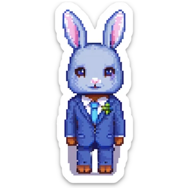 Create a new character in a blue bunny suit, matching the style and proportions of the previously isolated red and pink bunny suit characters. The style is cute, small, Minecraft cartoon style with a transparent background. sticker