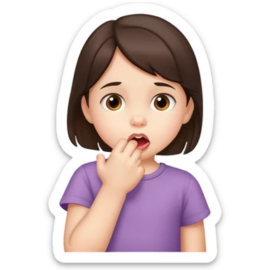 Four-year-old brunette girl biting her forearm anxiously sticker