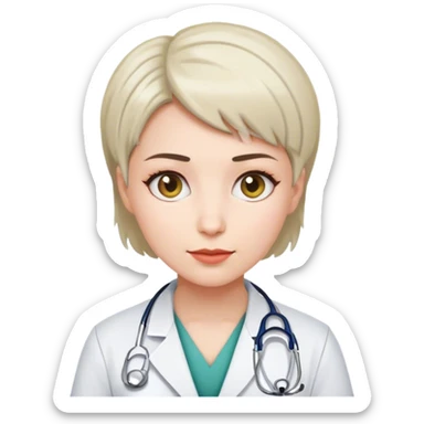 female doctor with short hair and white skin sticker