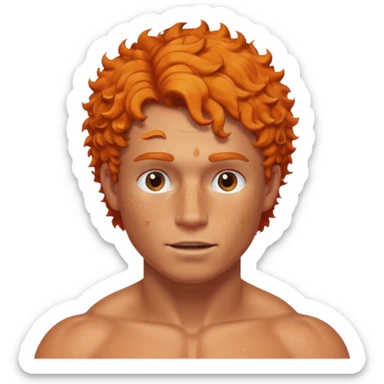 A shirtless muscular White man, with curly Orange short hair, táper Fade cut And FreCles on the face sticker