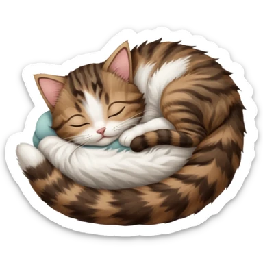 dark brown tabby and white kitten sleeping whilst in funny positions stretched out and  upside down sticker
