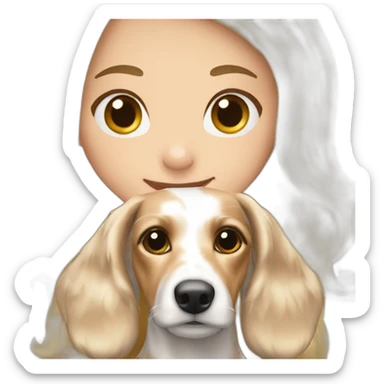 A blonde White girl with a teckel merle sticker