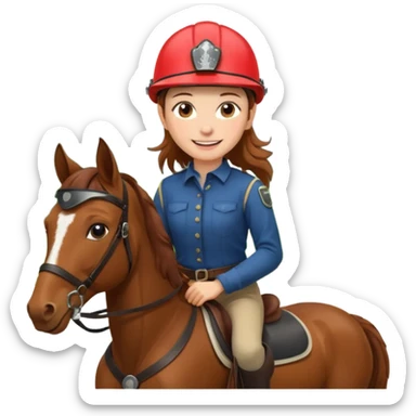 brown haired girl on a cheatnut hporse smiling' sticker