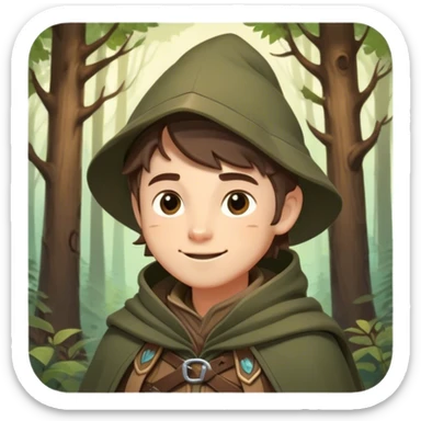 Clash of Clans aesthetic Playful Ranger Portrait Emoji, Head tilted with a friendly, mischievous smile and bright, curious eyes, featuring a compact, nimble build outfitted in rugged, earthy gear and a stylish cloak, his natural skin tone adding authenticity, Simplified yet irresistibly charming features, highly detailed, glowing with a warm, inviting forest glow, high shine, spirited and lively, stylized with an air of whimsical woodland adventure, soft glowing outline, capturing the essence of a playful ranger exuding friendly natural charm! sticker
