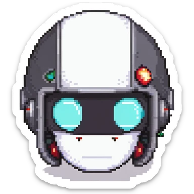 Black bomberman head only, sleek helmet with sharp antenna, cool white face, mysterious eyes, pixel art style sticker
