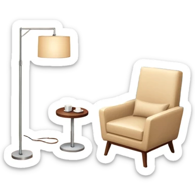 Isometric 3D corner of hotel room with modern floor lamp and modern beige armchair sticker