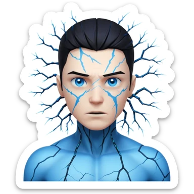 electric lab mutant portrait, head and shoulders only, glowing blue energy cracks on skin, wild hair, intense eyes, sci-fi lab accident vibe, 3D cartoon, mobile game icon style, clean background, no text, no watermark

 sticker