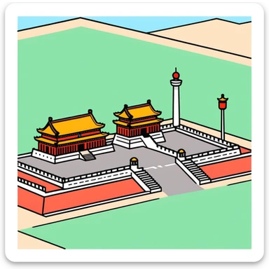 Tiananmen Square, Beijing, Chinese architecture, sunny day, travel illustration sticker