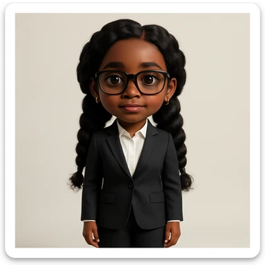 Add a business suit to Kemi Badenoch, full body, standing, in a realistic style. Keep the background as is. sticker