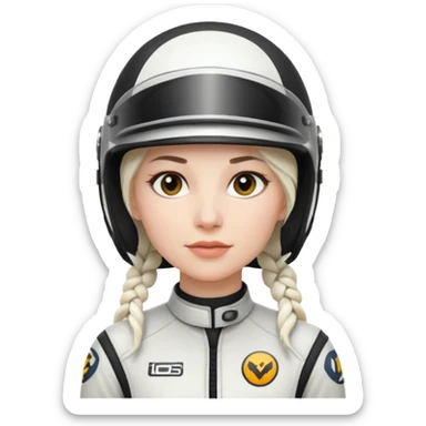 woman with white braided hair in racer helmet sticker