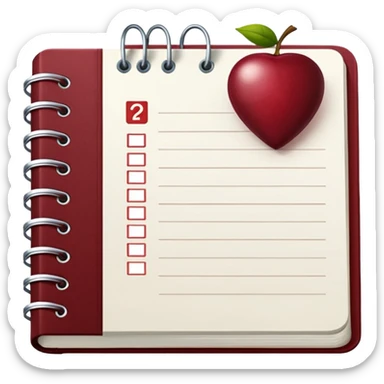 HAZ UN planificador de lista de objetivos en color vinotinto/rojo carmesí brillante, con hojas de cuaderno blancas (no agregues frutas ni nada de eso) https://imgproxy.attic.sh/insecure/f:png/plain/https://attic.sh/z0hvfdddapmiax935oa389bq0wzk  sticker