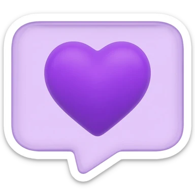 An iPhone screen with a purple speech bubble emoji containing a purple heart sticker