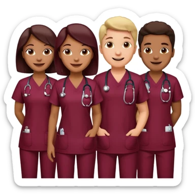 Create Happy & celebrating team faces for a hospital with a newborn saved with dress color as dark maroom sticker