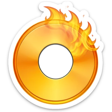 A minimalist CD disc with a subtle fire design, yellow flames, with a circle in the middle and a hole in the center sticker