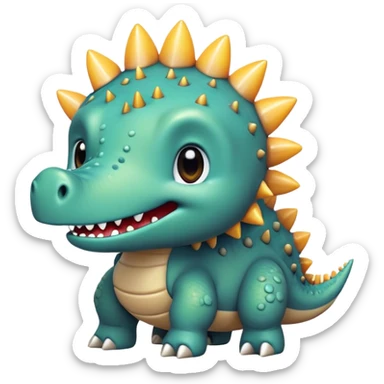 Cinematic Cute Stegosaurus Portrait Emoji, Head tilted playfully with a cheeky grin, featuring a charming, low-profile body with iconic, rounded bony plates and a spiky tail, a small head with sparkling, curious eyes, Simplified yet irresistibly adorable features, highly detailed, glowing with a warm, inviting earthy glow, high shine, affectionate and spirited, stylized with a touch of whimsical prehistoric charm, soft glowing outline, capturing the essence of a mischievous yet endearing Stegosaurus that seems as if it could waddle out of the screen into your arms! sticker