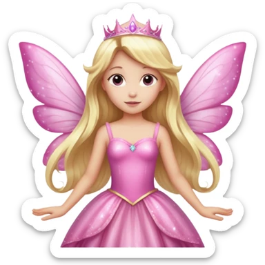 Long blonde hair pink sparkle princess dress large fairy wings sticker