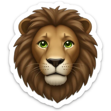 brown lion with a dark brown mane and green eyes sticker