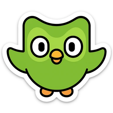 Duolingo logo, simple, friendly, green owl, modern icon style sticker