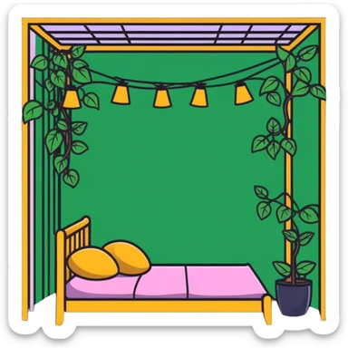 aesthetic room with climbing vines and string fairy lights creating a magical glow sticker