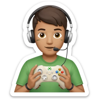 Guy playing video games with a headset on and a white Xbox controller  sticker