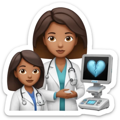 black female doctor and caucasian ultrasound technician performing a fetal ultrasound sticker