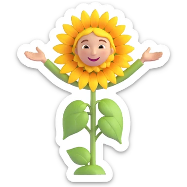 Big smile with open arms and sunflower petals as hair sticker