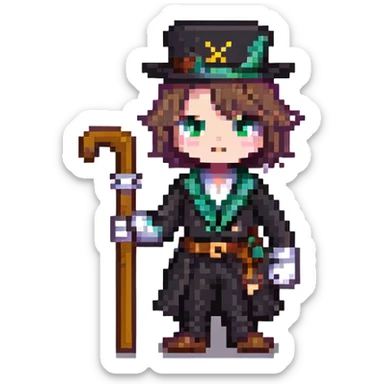 fancy character with cane crossed out with X sticker