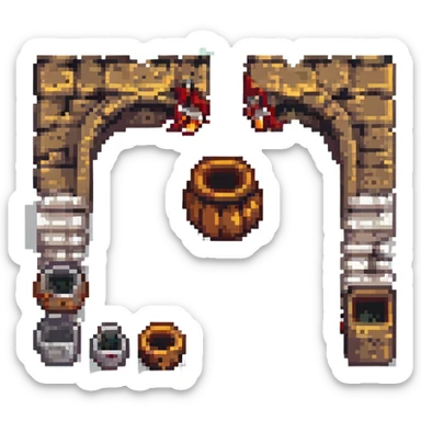 A pixel art style game scene featuring a treasure chest in a dungeon. sticker