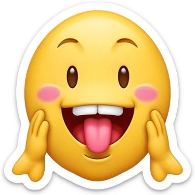 emoji with tongue out and drooling shaking it's head side to side with hands around its mouth sticker