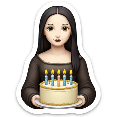 goth monalisa holding a  birthday cake  sticker