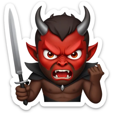 (classic emoji face style) dark,black,angry,devil,knife sticker
