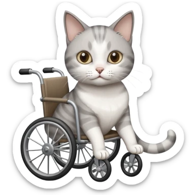 disabled grey and white cat using cat wheelchair sticker
