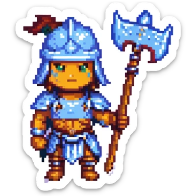 a gladiator with a trident and net, pixel art style sticker