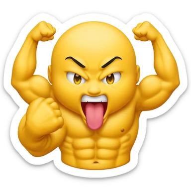 Emoji face sticking tongue out and flexing muscle sticker