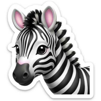 Cinematic Cute Zebra Portrait Emoji, Head tilted playfully and inquisitively, featuring a glossy, intricately striped Fur of black and white with round, sparkling eyes filled with curious wonder, Simplified yet irresistibly adorable features, highly detailed, glowing with a warm, friendly glow, high shine, affectionate and spirited, stylized with a touch of savannah whimsy, bright and endearing, soft glowing outline, capturing the essence of a mischievous yet loving zebra, so playful it feels like it could prance out of the screen and into your arms! sticker