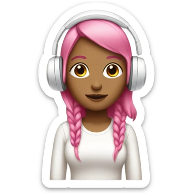 tan girl with pink hair and white headphones sticker