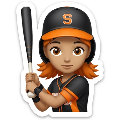 Softball player with black and orange jersey sticker
